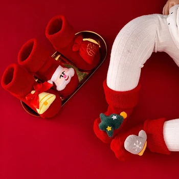 Kalėdų Vaikų Kojinės Žiemos Storio Terry Kūdikių Kojinės, neslidžia Išlaikyti Šiltas Grindų Kojinės Vaikams, Kūdikių Kalėdų Eglutė Varpai Briedžių Kojinių