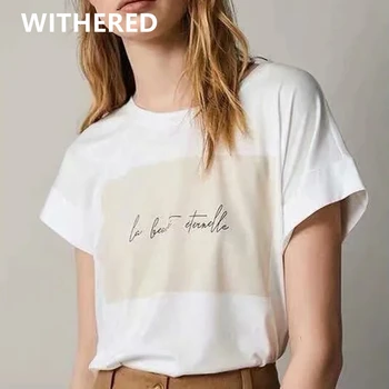 Dave&Di Anglija Stiliaus Office Lady Paprastu Laišku Spausdinti Medvilnės Vasaros marškinėliai Moterims Harajuku Camisetas Verano Mujer 2021