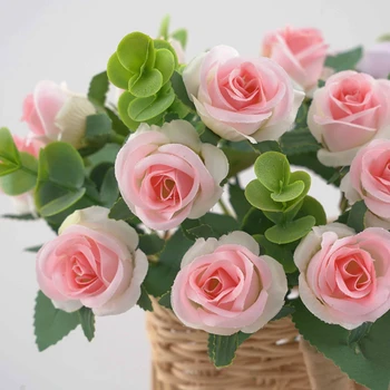 5 Šakių 11 Vadovai, Dirbtinės Gėlės Šilko Rožių Puokštė Namų Dekoro Lauko Sodo Eukalipto Lapai Padirbtų Augalų Vestuves