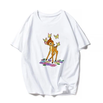 Disney Marškinėliai Moterims T Shirts Bambi Grafinis Y2K Prancūzija Juokingi Filmai Vasaros trumpomis Rankovėmis Mergaitei Gali Padaryti bet Ką, Plius Hipster