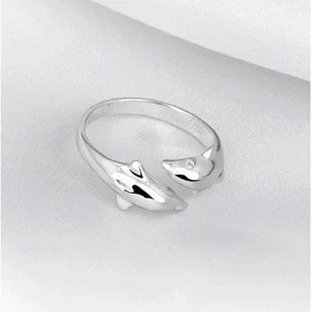MEYRROYU Naujas Stilius 925 Sterlingas Sidabro Kūrybos Gyvūnų Mielas Delfinų Žiedai Ponios Pora Mados Išskirtinį Žiedų, Reguliuojamas