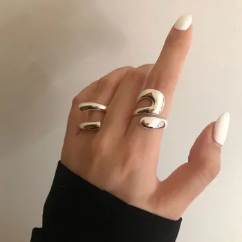 925 sterlingas sidabro minimalistinio žiedas moterų mados kūrybos tuščiaviduriai netaisyklingos geometrinės atidarymo žiedo, gimtadienio dovana, papuošalai