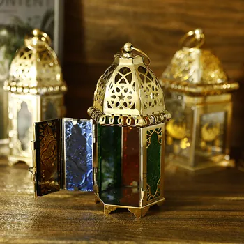 EID Palace Dekoratyviniai Žibintai Metalo Maroko Stiliaus Žvakių Laikiklis su Skaidrias Stiklo Plokštes už Ramadanas Renginių Dekoravimas