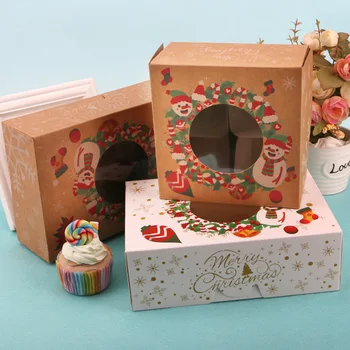 Kalėdų Pakavimo Dėžės, Kartoninė Kraft Popieriaus Dėžutėje su langeliu Kalėdinių Sausainių Pakuočių, Popieriaus Dovanų Slapukas Langelį Šaliai Dekoro