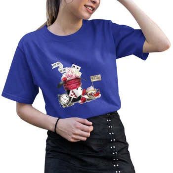 Alisa Stebuklų Šalyje Marškinėliai Kawaii Drabužiai Princesė Harajuku Prancūzų Mados Trumpas Rankovės 2021 Disney 