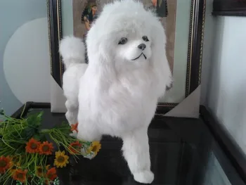 Modeliavimo baltas pudelis šuo modelis didelis 36x28cm,tikroviška nuolatinis šuns žaislas modelio apdailos dovana t460