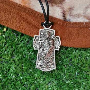 Vyrų Tendencijos Retro Stiliaus Šventasis Mykolai Arkangele Metalo Kryžius Pakabukas Karoliai Religinių Amuletas Papuošalai Dovana