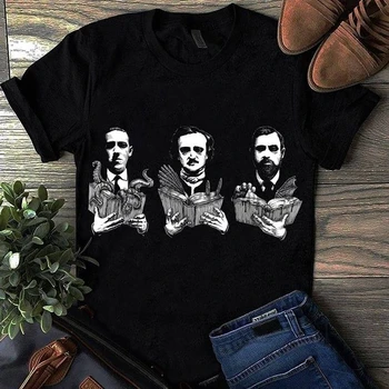 Vyrų Marškinėliai H. P Lovecraft Edgar Allan Poe Ir Herman Melville Su Knygomis Monstras Moterų tshirts