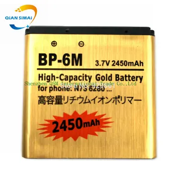1PCS BP-6M 2450mAh Originalus, Aukštos kokybės Aukso baterija Nokia N73 N93 9300 6233 6280 6282 3250 BP 6M