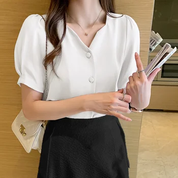 Moterų Kieto Spalvų Stiliaus Mygtukai Apdailos Atsitiktinis Baltos ir Violetinės spalvos Šifono Palaidinė Mados Office Lady Marškiniai, Elegantiškos Elegantiškas Viršūnės