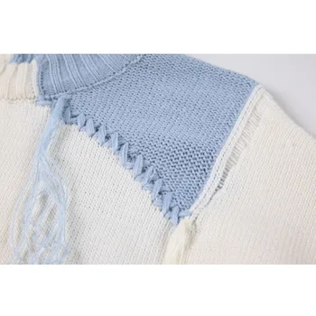 Megztinis moteriška puloveris dizaino prasme retro mėlyna netaisyklingą rankų darbo megztinis moteriška nišą laukinių prarasti Harajuku stiliaus mezgimo