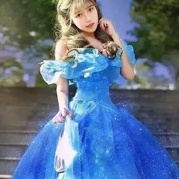 Nauja Mėlyna Fancy Dress Filmą Scarlett Smėlio Princesės Pelenės Suknelė Off Peties Cosplay Kostiumų Suaugusių Mergaičių Suknelės