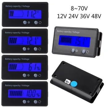 8-70V Mėlyna LCD Švino Rūgšties Ličio Baterijos Talpos Indikatorius Voltmeter Matuoklis Daviklis su Laidu 2-in-1