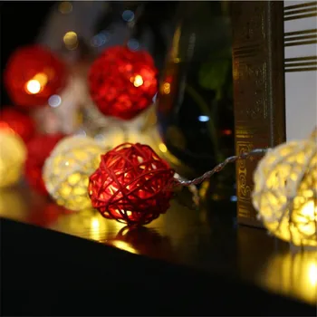 1,5 m 10 Pasaulio Styginių Šviesos Akumuliatoriaus LED Girliandą Šviesos Šiltai Balta Tailando LED Raudona Balta Rotango Kamuolys Lengvoji Grandinė Šalis, Kalėdų Šviesos