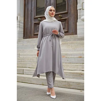 Juostinės Dvigubai Kostiumas abayas musulmonų rinkiniai, kukli apranga, turkija suknelės moterims suknelė, hijab musulmonų viršūnes islamo drabužių abaja yra 0