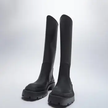 SOUTHLAND 2021 Nauji moteriški batai, auliniai Batai juodos spalvos Laminuotos Plokšti Batai Žiemą Populiarūs Ilgi Batai