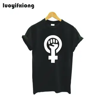 Luoyifxiong Mergina Galia Feminizmo Simbolis Marškinėliai Moterims Topai Hipster Trumpas Rankovės Atsitiktinis Marškinėliai, Femme Harajuku Juokinga T Shirts