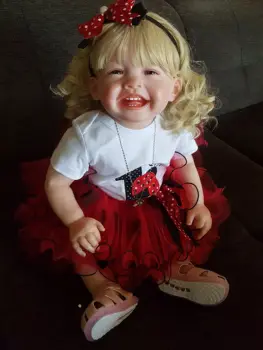 68CM Atgimsta Bamblys Mergina Big Baby Doll su raudona suknelė Handemade Populiarus Mila Mūsų Happy Baby Doll