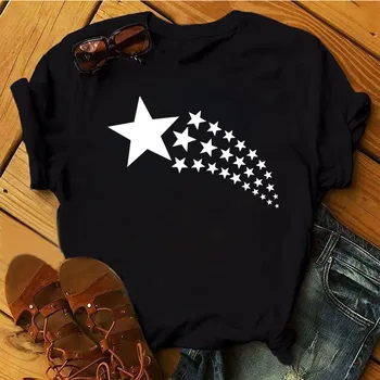 Moon Star Moterų Top Moterų Atsitiktinis Mados T-shirt New Star Spausdinti moteriški 