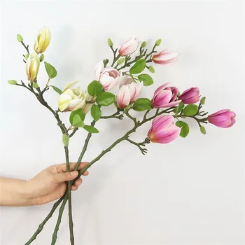 65cm 4Heads/filialo Dirbtinis Magnolija Filialas Latekso Nekilnojamojo Touch Dirbtinių Gėlių Lentelė Gėlių Šakas, Aukštos Kokybės
