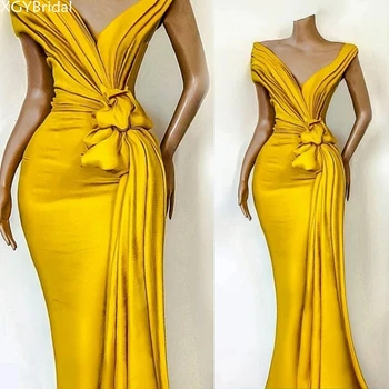 Nuo Peties Vakaro Suknelės 2022 Nuostabiu Geltona Undinė Klostyti Knoted Oficialią Šalies Chalatai Moterims Proga Dėvėti Prom Dress