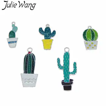 Julie Wang 5VNT Įvairių Stilių Emalio Vazoninių Augalų Kaktusas White K Tonas Žavesio Karoliai, Auskarai, Papuošalai Išvados Priėmimo Priedų
