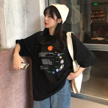 Planetos Laiškas Išspausdintas Vasaros Moterų Negabaritinių marškinėliai Goth Punk Tee korėjos Stiliaus Harajuku Streetwear 90s Estetinės Derliaus Viršūnės