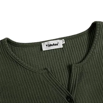 Moterų Pavasario T-Shirt, vientisos Spalvos Briaunoti Henley Kaklo, ilgomis Rankovėmis Slim-montavimo Megztinis Mergaitėms, 7 Spalvų 2021 Naujas Mados