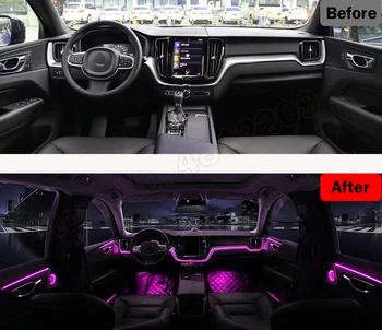 Aplinkos Šviesos Nustatyti, Dekoratyvinis LED Atmosfera Lempa apšviestas 64 spalvų Juostelės Volvo XC60 2016-2020 skirto mygtuko Kontrolė