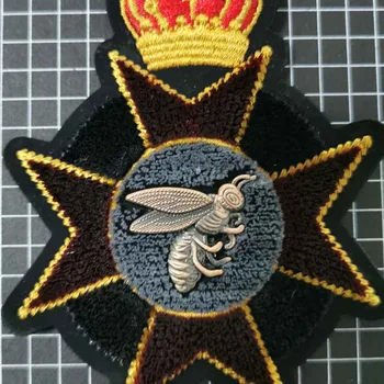 Siuvinėjimo metalo pleistras embroideried bičių liūtas arklių karūna pleistrai aplikacijos drabužiai, striukė emblemos drabužių HA-3107