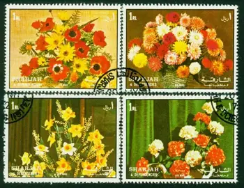 4Pcs/Set Sharjah Pašto Ženklų Gėlių kompozicijų Meno Naudojamas Po Pažymėtos Pašto Ženklų Kolekcionavimas