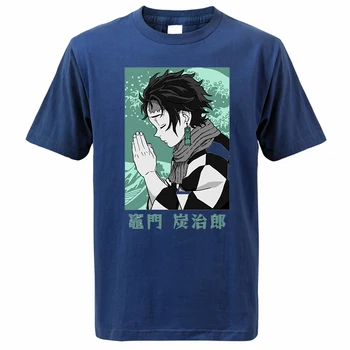 2021 m. Vasarą Vyras Negabaritinių Demon Slayer Tanjirou Anime T shirts Paprasta O-Kaklo Streetwear Vyrų Kimetsu nr. Yaiba Viršūnes Mados T-Shirt