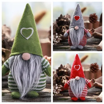 2019 Kalėdų Neaustinių Skrybėlę Su Širdies Rankų Darbo Gnome Santa Kalėdų Figūrėlės Ornamentu Atostogų Stalo Puošimas Švenčių Metu