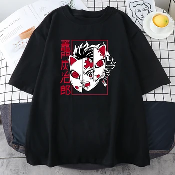 Demon Slayer Kamado Tanjirou Print T Shirt Vasaros Trumpomis Rankovėmis Prarasti Negabaritinių Tee Marškinėliai Moteriška Prarasti Atsitiktinis Streetwear Viršūnės