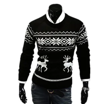 Aukščiausios kokybės Rudens ir Žiemos Plonas, Apvalios Kaklo mens megztiniai Stilingas Madinga megztinis elnias modelio Megztinis (Puloveris)
