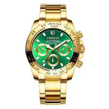 Chenxi Prabangių Verslo Žiūrėti Vyrų Aukso Laikrodžiai Žalia Veidas Šviesos Rinkimo Nerūdijančio Plieno Juosta Kvarciniai Laikrodžiai Vyrams Reloj Hombre