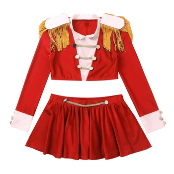 Vaikų Mergaičių Džiazo Šokio Kostiumai Apranga Cheerleader Uniformas Ilgomis Rankovėmis Pasėlių Viršuje + Sijonas Vaikų Šokių Drabužių Rinkinį, Lotynų Suknelė