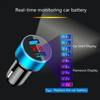 Dvigubas USB Automobilinis Įkroviklis Su LED Ekranas, Universalus smart Mobilųjį Telefoną, Automobilio Įkroviklis Xiaomi 