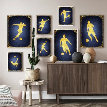 Šiuolaikinio Abstraktaus Aukso Folija Futbolo Meno Plakato Nuotrauką Šiaurės Drobės Tapybos Vaikų Kambarį, Kambarį, Namų Dekoro Spausdina