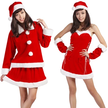 Kalėdų Mielos Moterys, Santa Claus Aksomo, Hoodies Raudona Moteriška Šalis Kostiumai Xmas Sexy Suknelė, Apsiaustas
