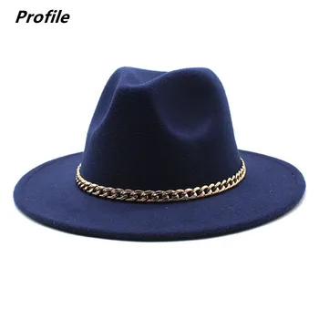 Tamsiai mėlyna fedora skrybėlę rudens ir žiemos didelis kraštų skrybėlių mados top hat vyrų ir moterų fetrinė skrybėlė Panama džiazo fedora skrybėlę шляпа женская
