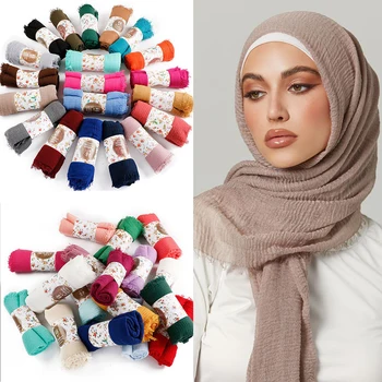2022 Musulmonų Moterys Vingiuoti Hijab Šalikas Minkštos vientisos Spalvos skarų Paprasto Medvilnės Turbaną, Kaklaskares ir Antklodės Hijab Femme Musulman