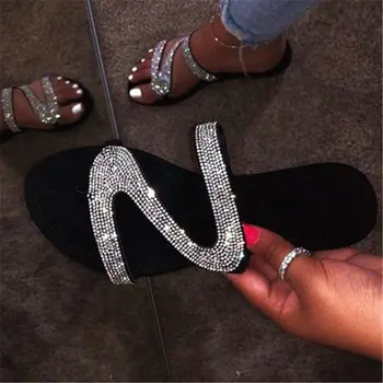 Naujas 2021 Sandalai Moterims Flip Flop Dizainerio Batus Kelionės Butas Šlepetės Vasaros Skaidres Diamond Blizgučiai Batų Laides Zapatos Mujer 43