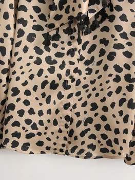PUWD Elegantiškas Moteris ilgomis Rankovėmis Leopard Satino Marškinėliai 2021 M. Rudens Mados Ponios Prarasti Streetwear Marškinėliai Moteriška Elegancija Palaidinė