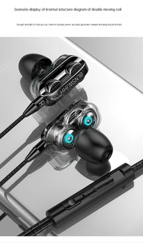 Naujos ausinės, dviguba dinaminis ritės, dviejų garsiakalbių, in-ear vielos valdymo pultas su mikrofonu, protingas pripažinimo, vielos kontrolės,