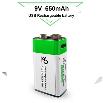 9V USB Įkrovimo Baterija (akumuliatorius-Li-Ion,650mAh,Tipas-C Krovimo,1.5 h Sparčiai Įkraukite,Li-Ion