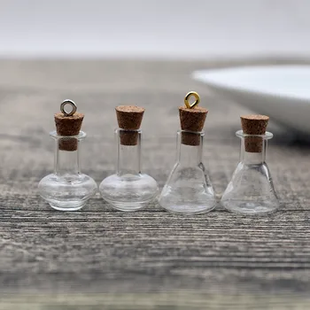 1pieces mini norintys stiklo butelis su kamštienos buteliukai pakabukas rankų darbo papuošalai išvados pakabukai Reagento buteliuką 1