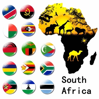 Šalies Suvenyrų Zambija Angola, Zimbabvės, Malavio Mozambikas Namibija, Botsvana, Pietų Afrikos, kurios Vėliava 30mm Šaldytuvas Magnetai, Magnetinio Lipduko 1
