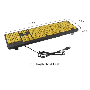 USB Laidinė Klaviatūra Ergonomiška Kompiuterio Klaviatūra Su 104 Keycaps Geltona Klavišus Juoda Raidė Vielos Klaviatūros Prasta Vyresnio amžiaus žmonių Regėjimą 1