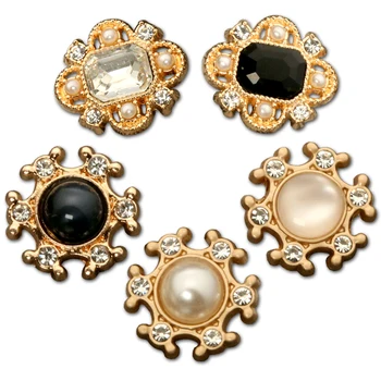 6pcs POP Aukso Megztinis Button Cardigan Derliaus Deimantų Mygtuką Palaidinė Moterų Pearl Marškinėliai Mygtuką Juoda Maža Mygtuką, Metalo Mygtuką 1